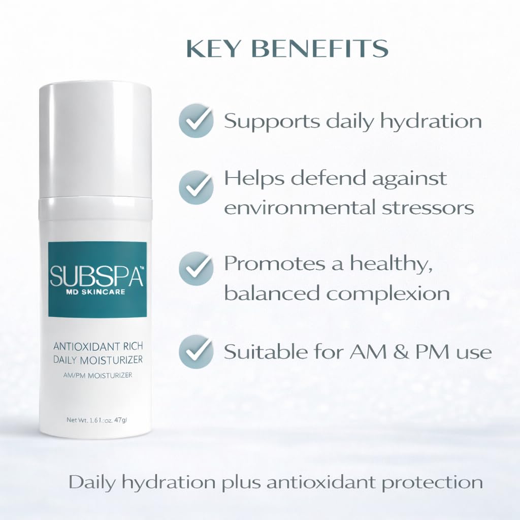 MD Skincare Antioxidant Rich Daily Moisturizer, AM/PM Face Moisturizer, Lightweight Hydrating Formula – Doctor-Developed, 1.66 Oz