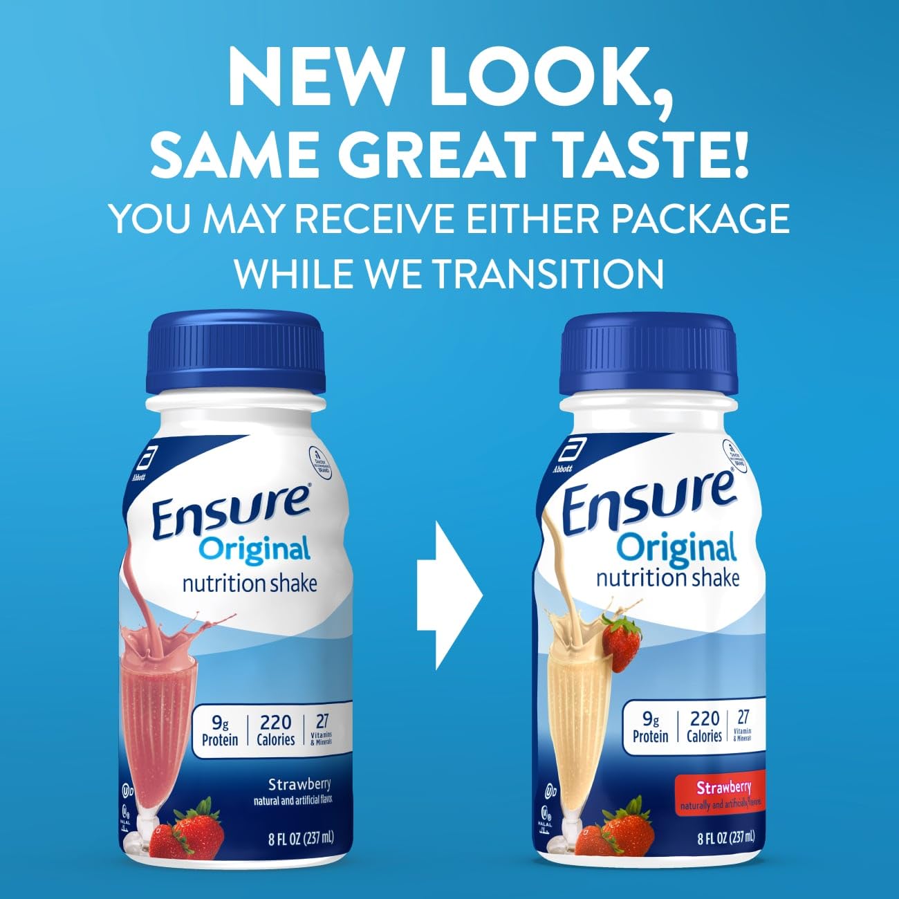 Ensure Original Strawberry Nutrition Shake | Small Meal Replacement Shake | Ready To Drink | 9g Protein, 27 Vitamins and Minerals | 8 fl oz - 24 Pack