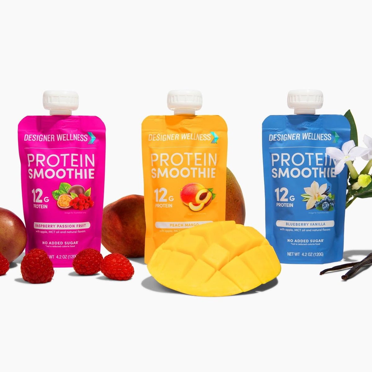 Designer Wellness Protein Smoothie, Super Fruit Variety Pack, 12g Whey Protein, Real Fruit Smoothie Snack, No Added Sugar, Low Carb, Gluten-Free, Shelf-Stable Protein Pouches with MCT Oil - 12 Pack (4.2 Fl Oz each)