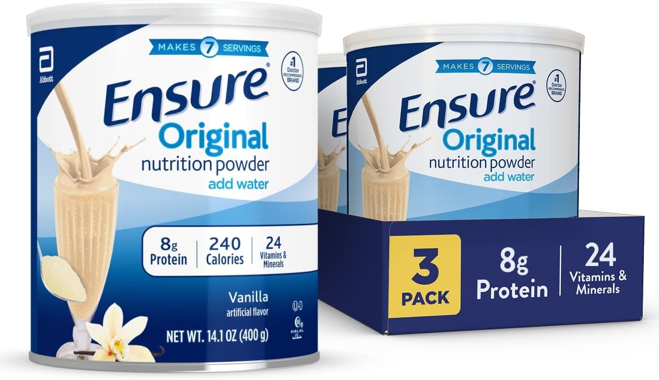 Ensure Original Vanilla Nutrition Powder, Small Meal Replacement, 3 Pack | When Mixed, Each Adult Nutritional Drink has 9g Protein, 25 Vitamins & Minerals, and 250 Calories makes 42 Nutrition Shakes