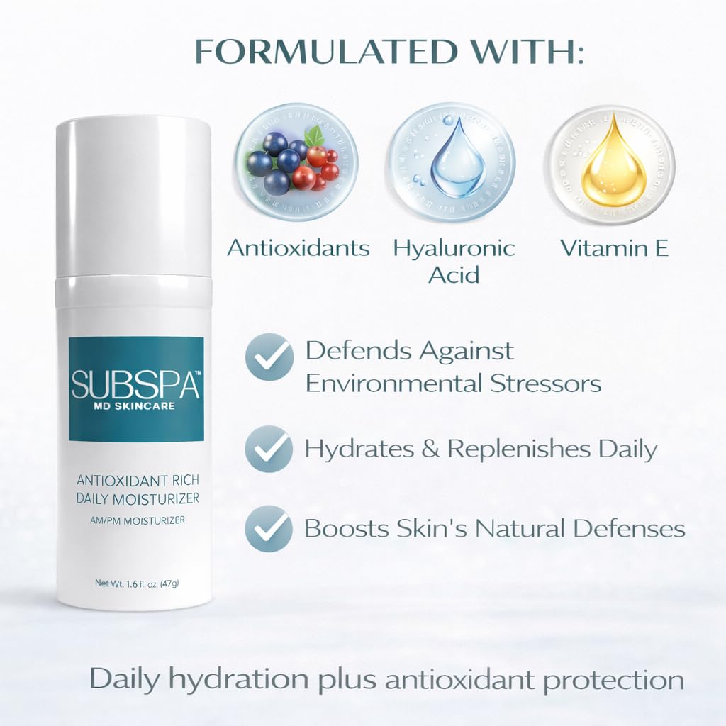 MD Skincare Antioxidant Rich Daily Moisturizer, AM/PM Face Moisturizer, Lightweight Hydrating Formula – Doctor-Developed, 1.66 Oz