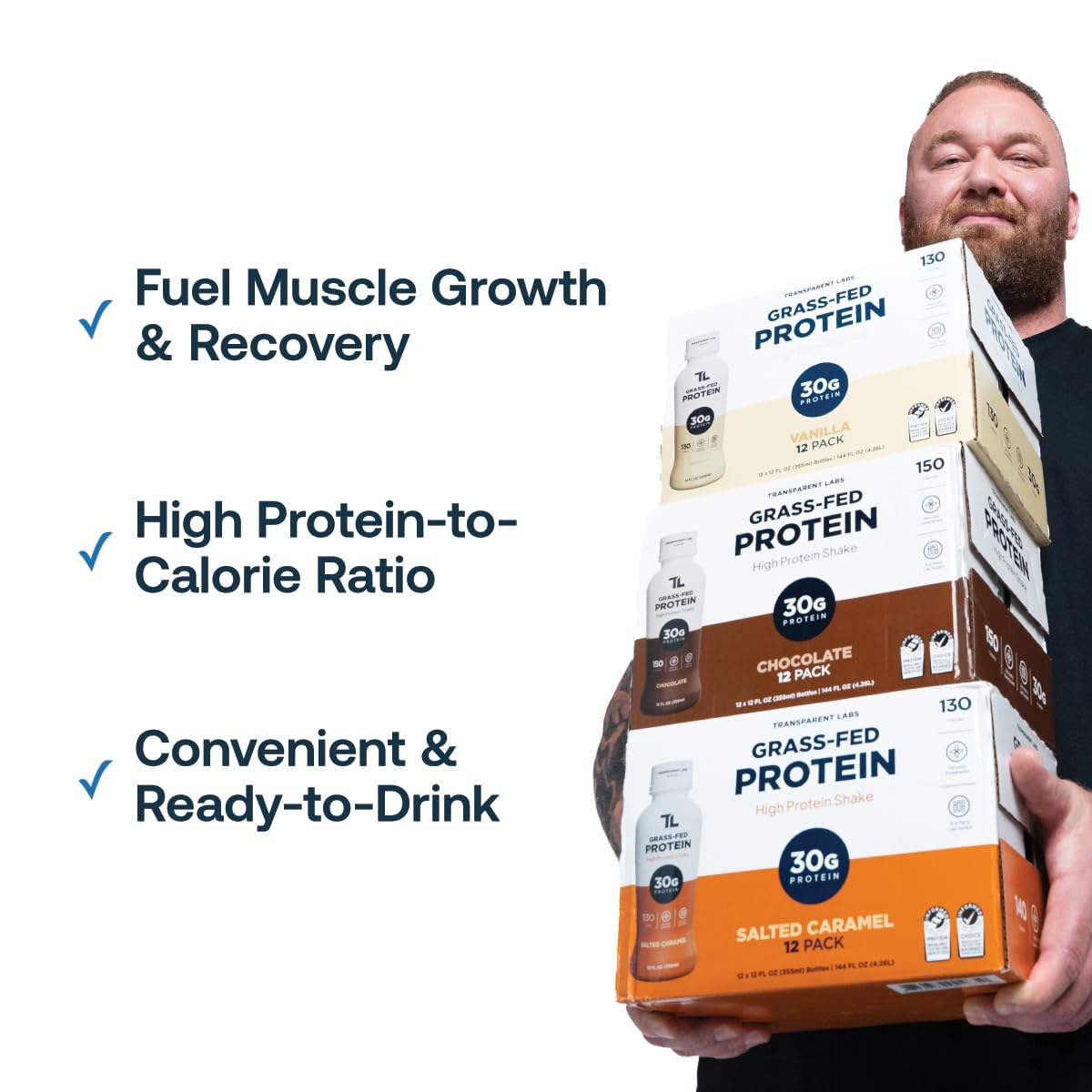 Transparent Labs Grass-Fed Protein Shake - Salted Caramel - 12 Pack