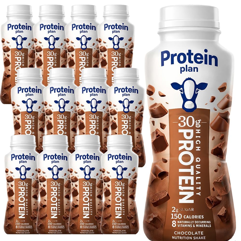 Protein Plan Chocolate High Protein Shake, 30g Protein, 12 Pack Bottles