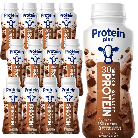 Protein Plan Chocolate High Protein Shake, 30g Protein, 12 Pack Bottles