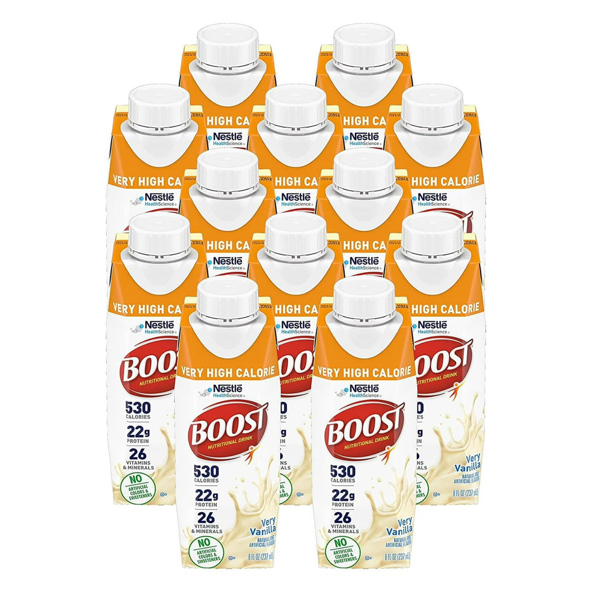 Boost Very High Calorie Nutritional Drink Made with Natural Flavor & No Artificial Flavors, Colors & Sweeteners, Chocolate, 8 FL OZ (Pack of 12)