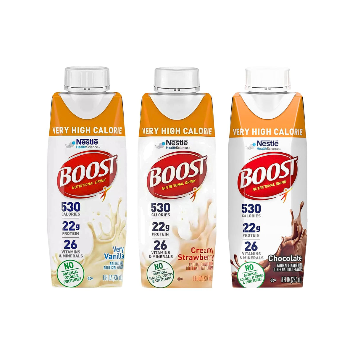 Boost Very High Calorie Nutritional Drink Made with Natural Flavor & No Artificial Flavors, Colors & Sweeteners, Chocolate, 8 FL OZ (Pack of 12)