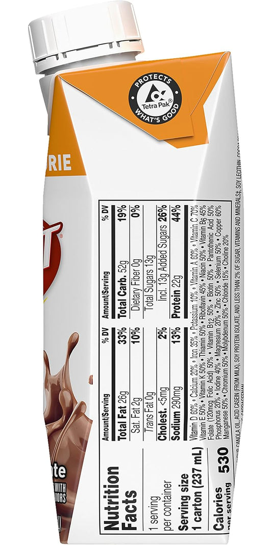 Boost Very High Calorie Nutritional Drink Made with Natural Flavor & No Artificial Flavors, Colors & Sweeteners, Chocolate, 8 FL OZ (Pack of 12)
