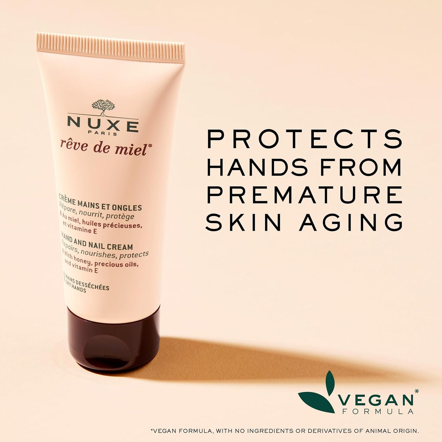 Nuxe Rêve de Miel Hand and Nail Cream With Honey Shea Butter Almond Oil and Vitamin E for Dry Cracked Hands, 1.7 Fl Oz