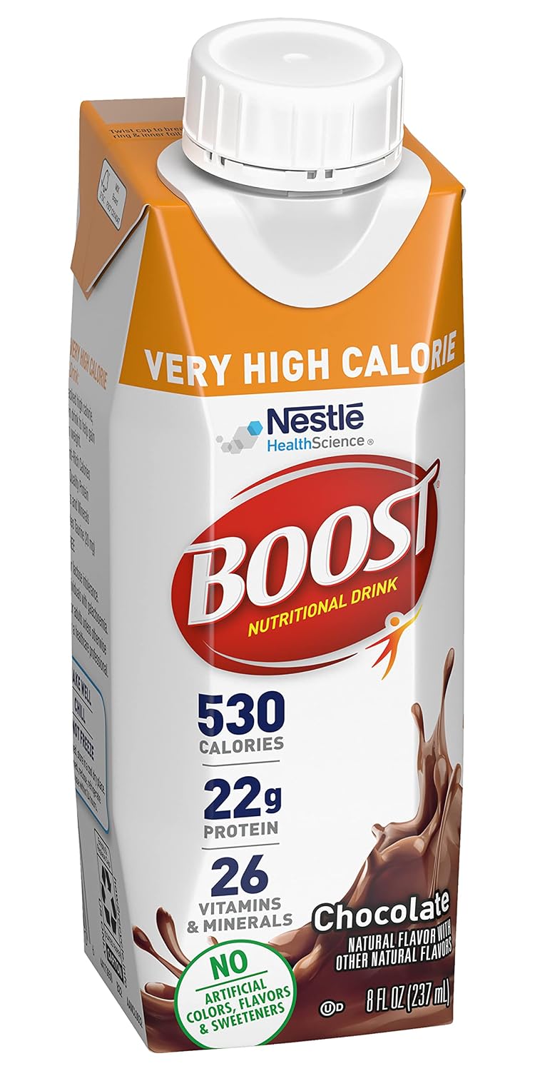 Boost Very High Calorie Nutritional Drink Made with Natural Flavor & No Artificial Flavors, Colors & Sweeteners, Chocolate, 8 FL OZ (Pack of 12)