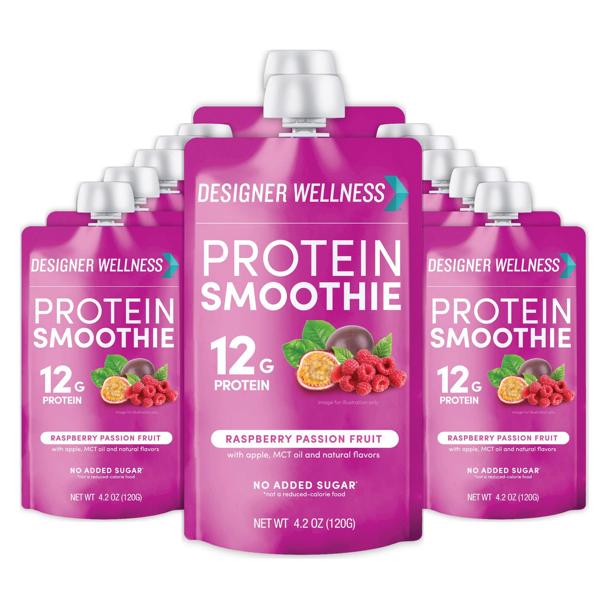 Designer Wellness Protein Smoothie, Super Fruit Variety Pack, 12g Whey Protein, Real Fruit Smoothie Snack, No Added Sugar, Low Carb, Gluten-Free, Shelf-Stable Protein Pouches with MCT Oil - 12 Pack (4.2 Fl Oz each)