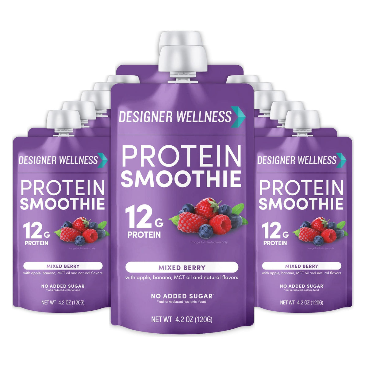Designer Wellness Protein Smoothie, Super Fruit Variety Pack, 12g Whey Protein, Real Fruit Smoothie Snack, No Added Sugar, Low Carb, Gluten-Free, Shelf-Stable Protein Pouches with MCT Oil - 12 Pack (4.2 Fl Oz each)