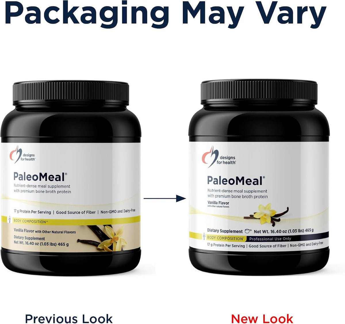 Designs for Health PaleoMeal - Bone Broth Protein Powder with 17g Protein, Meal Replacement Shake Dietary Supplement with Active Folate + Chelated Minerals, Vanilla (15 Servings / 480g)