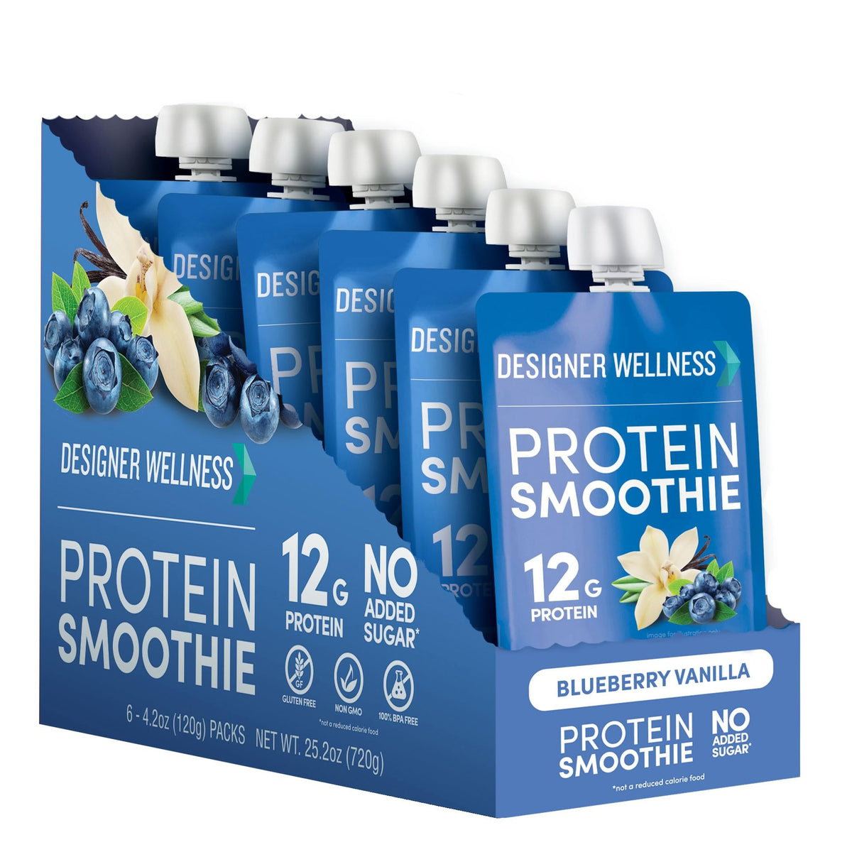 Designer Wellness Protein Smoothie, Super Fruit Variety Pack, 12g Whey Protein, Real Fruit Smoothie Snack, No Added Sugar, Low Carb, Gluten-Free, Shelf-Stable Protein Pouches with MCT Oil - 12 Pack (4.2 Fl Oz each)