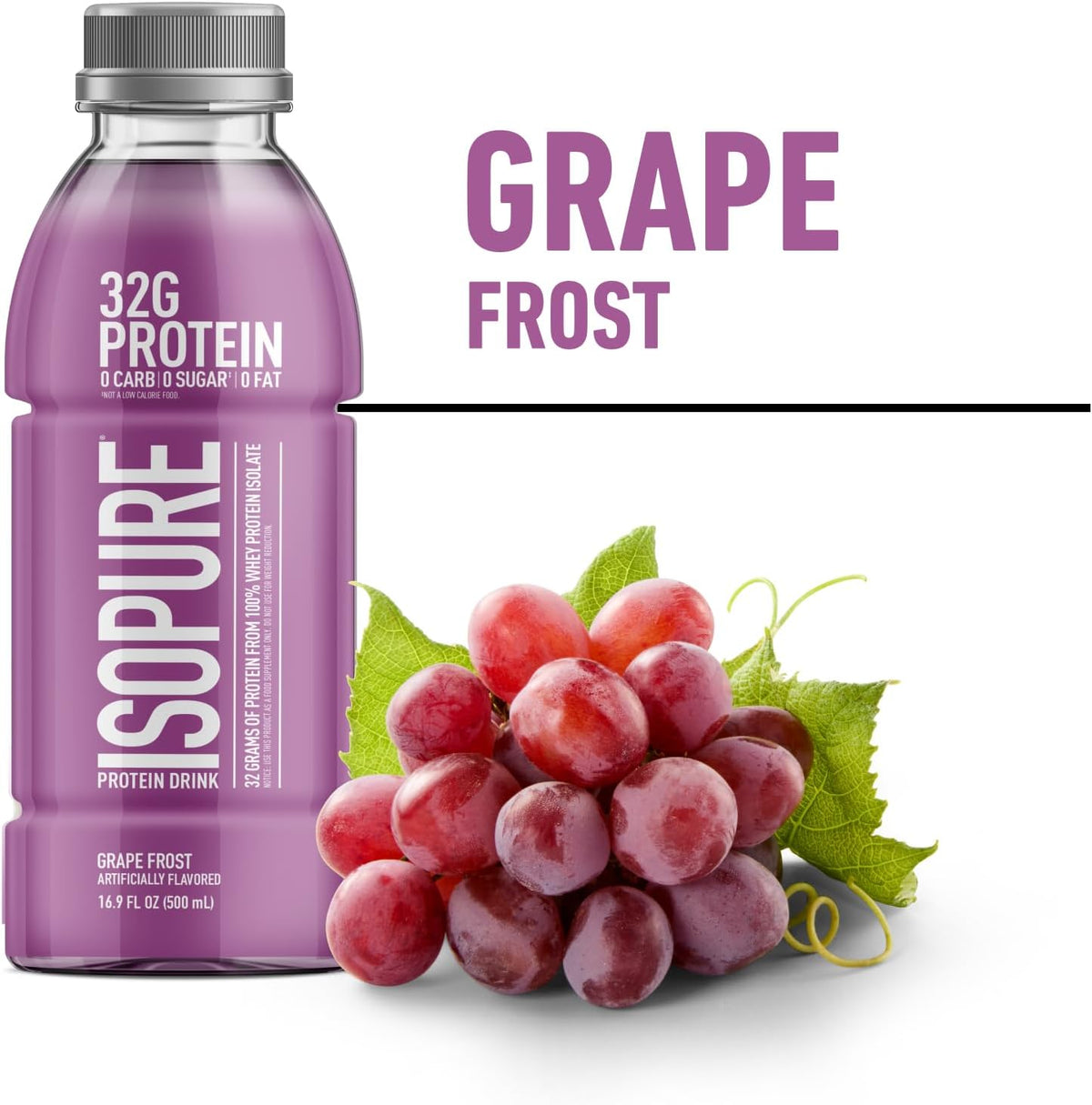 Isopure Zero Carb Clear Protein Drink, Grape Frost 12 Count