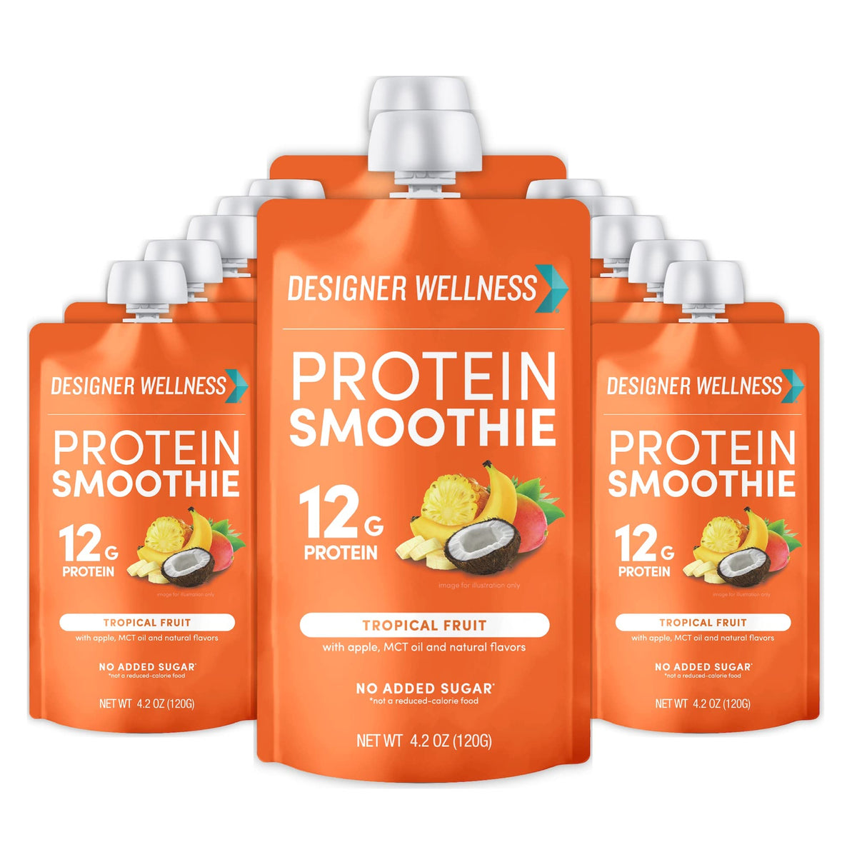 Designer Wellness Protein Smoothie, Super Fruit Variety Pack, 12g Whey Protein, Real Fruit Smoothie Snack, No Added Sugar, Low Carb, Gluten-Free, Shelf-Stable Protein Pouches with MCT Oil - 12 Pack (4.2 Fl Oz each)