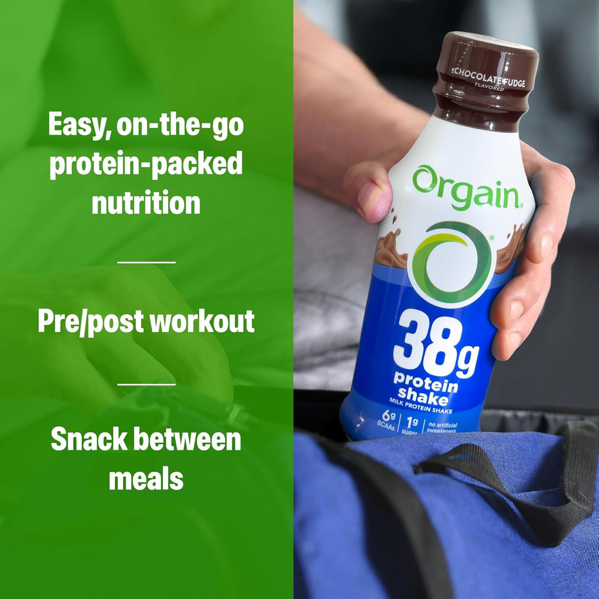 Orgain 38g High Protein Grass-Fed Shake, 6g BCAAs, Chocolate, 14 oz, 12pk