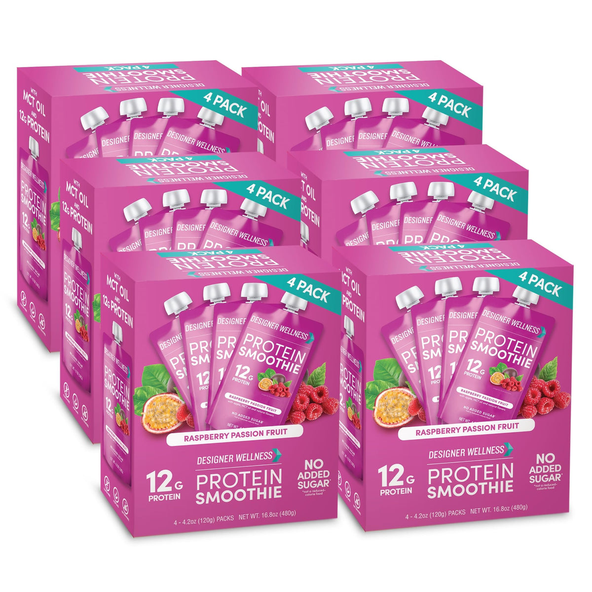 Designer Wellness Protein Smoothie, Super Fruit Variety Pack, 12g Whey Protein, Real Fruit Smoothie Snack, No Added Sugar, Low Carb, Gluten-Free, Shelf-Stable Protein Pouches with MCT Oil - 12 Pack (4.2 Fl Oz each)