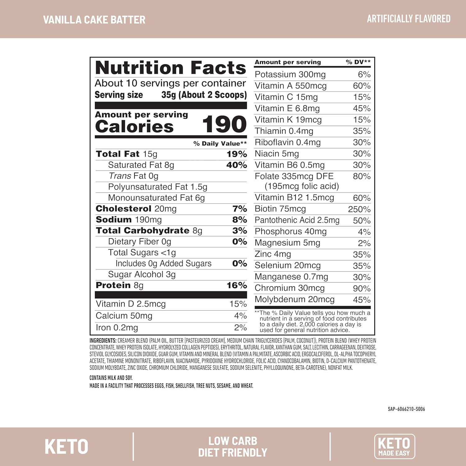 SlimFast Keto Meal Replacement Powder, Vanilla Cake Batter, Low Carb with Whey & Collagen Protein, 10 Servings (Pack of 2) (Packaging May Vary)
