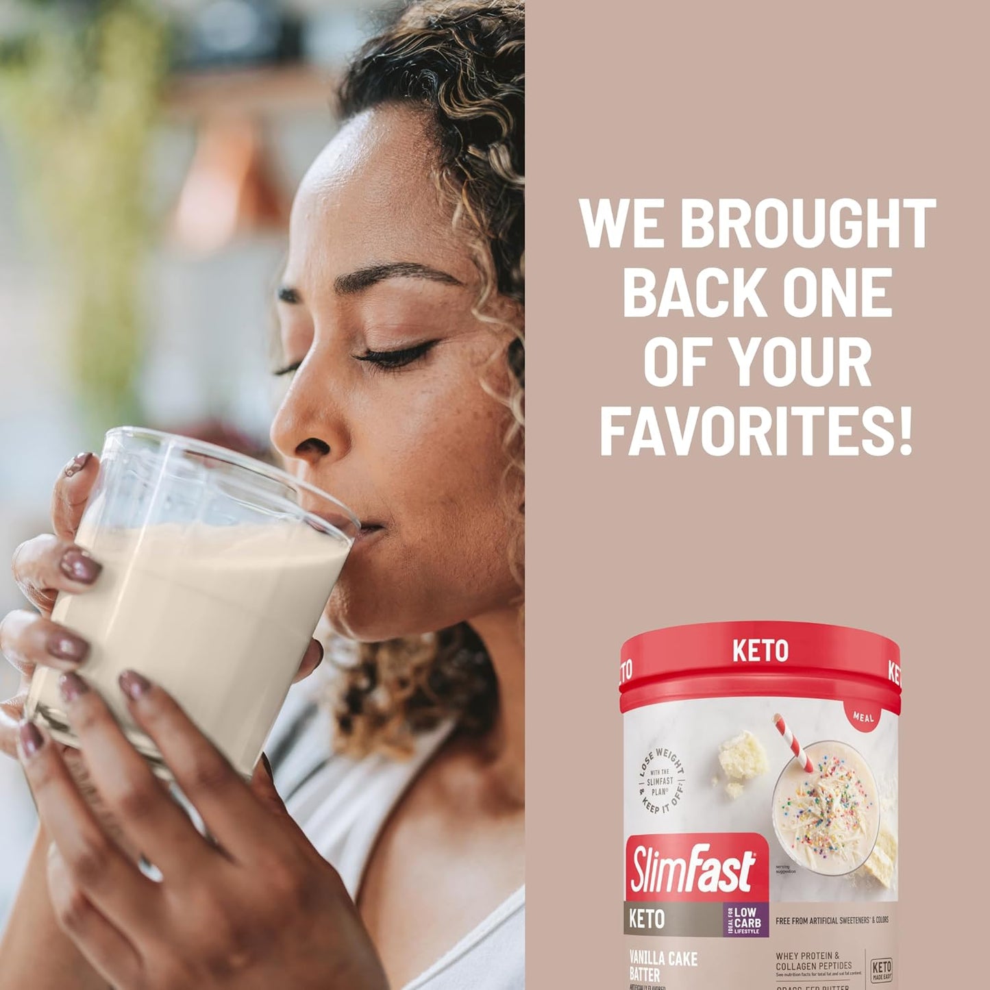 SlimFast Keto Meal Replacement Powder, Vanilla Cake Batter, Low Carb with Whey & Collagen Protein, 10 Servings (Pack of 2) (Packaging May Vary)