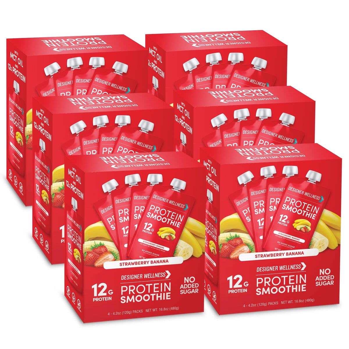 Designer Wellness Protein Smoothie, Super Fruit Variety Pack, 12g Whey Protein, Real Fruit Smoothie Snack, No Added Sugar, Low Carb, Gluten-Free, Shelf-Stable Protein Pouches with MCT Oil - 12 Pack (4.2 Fl Oz each)