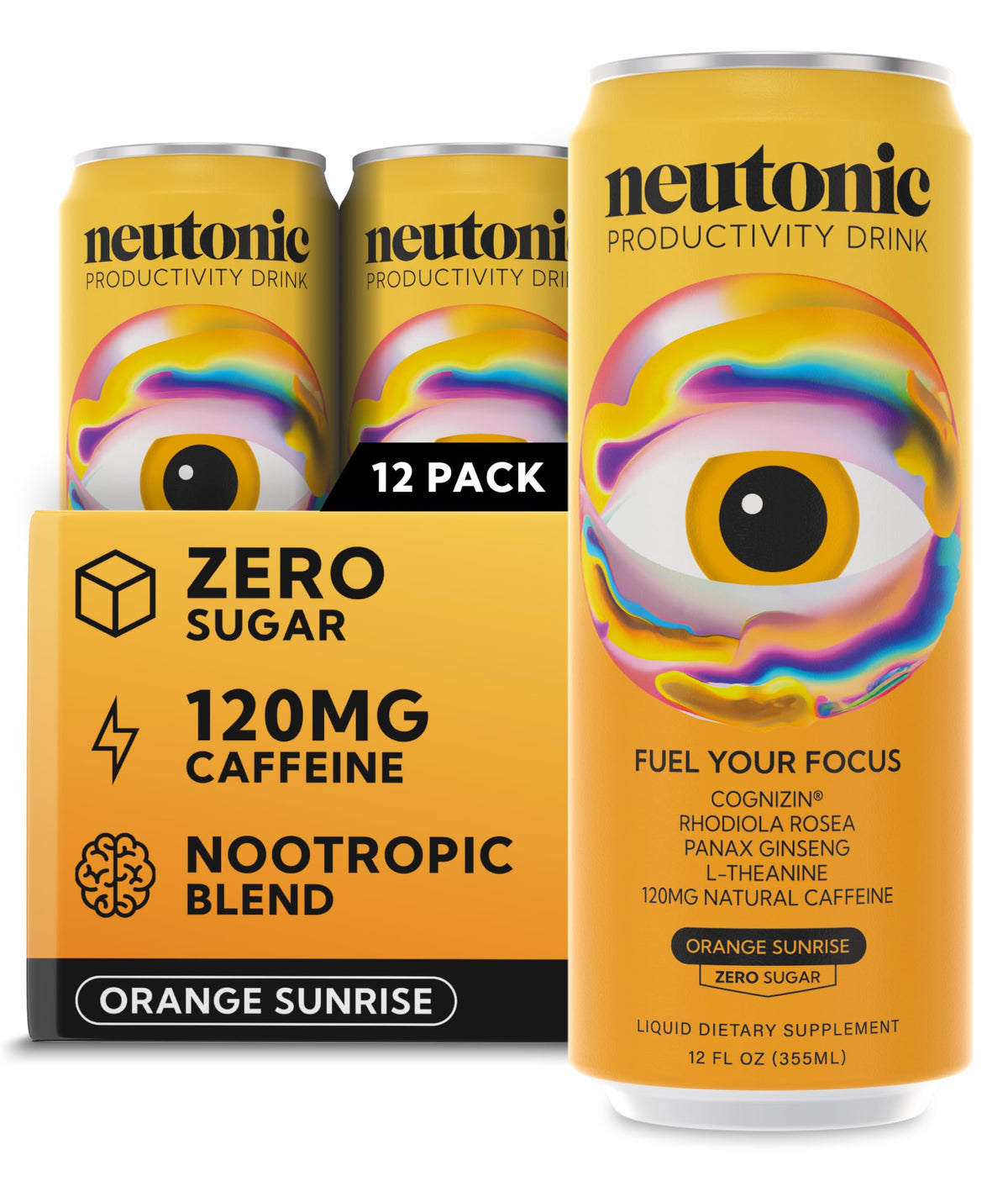 Neutonic Nootropic Productivity Energy Drink | Variety Pack 12 Cans | 120mg Natural Caffeine, Zero Sugar | Support Memory, Mental Clarity, Cognitive Function | Boost Focus, Energy, Brain Health