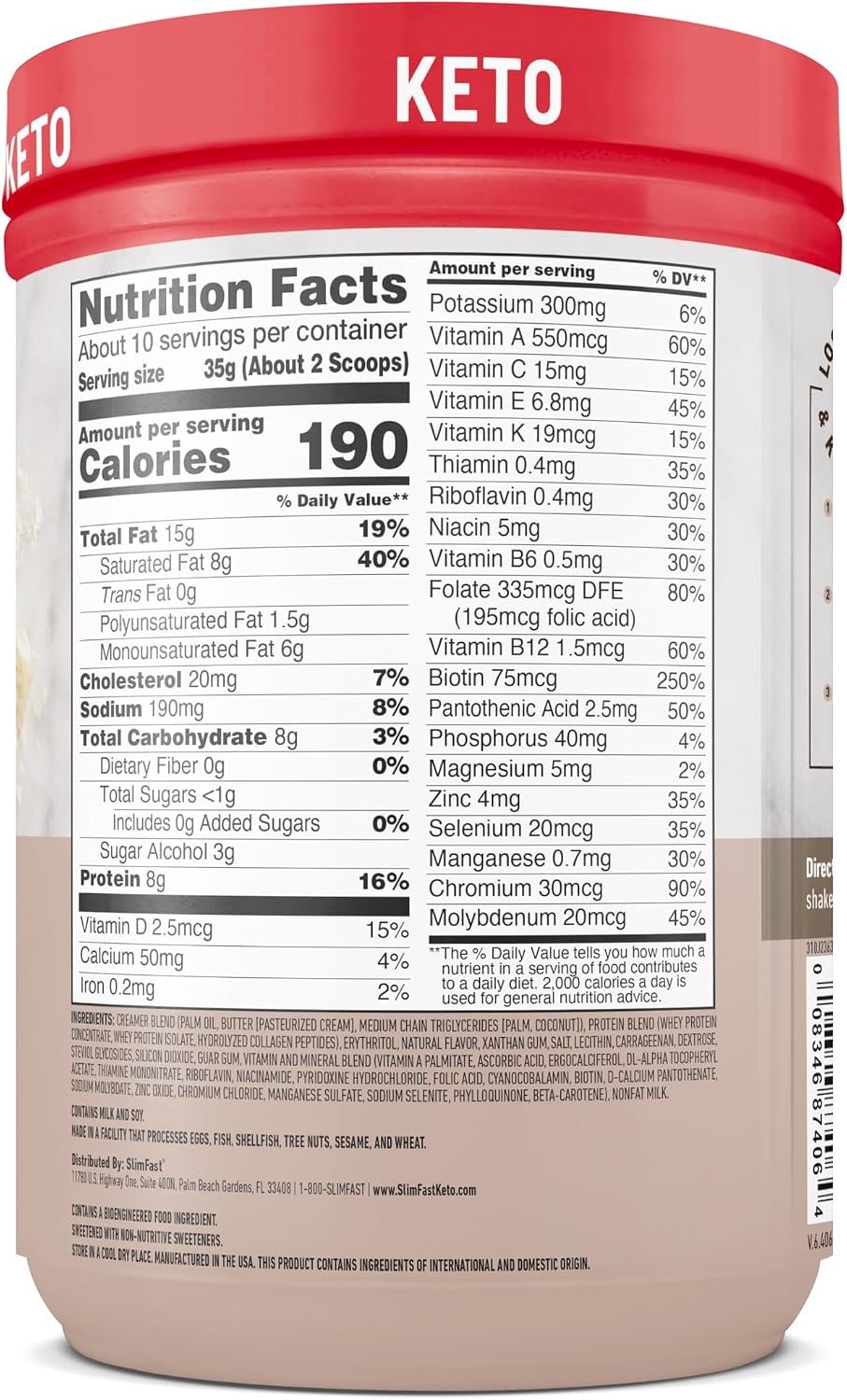 SlimFast Keto Meal Replacement Powder, Vanilla Cake Batter, Low Carb with Whey & Collagen Protein, 10 Servings (Pack of 2) (Packaging May Vary)