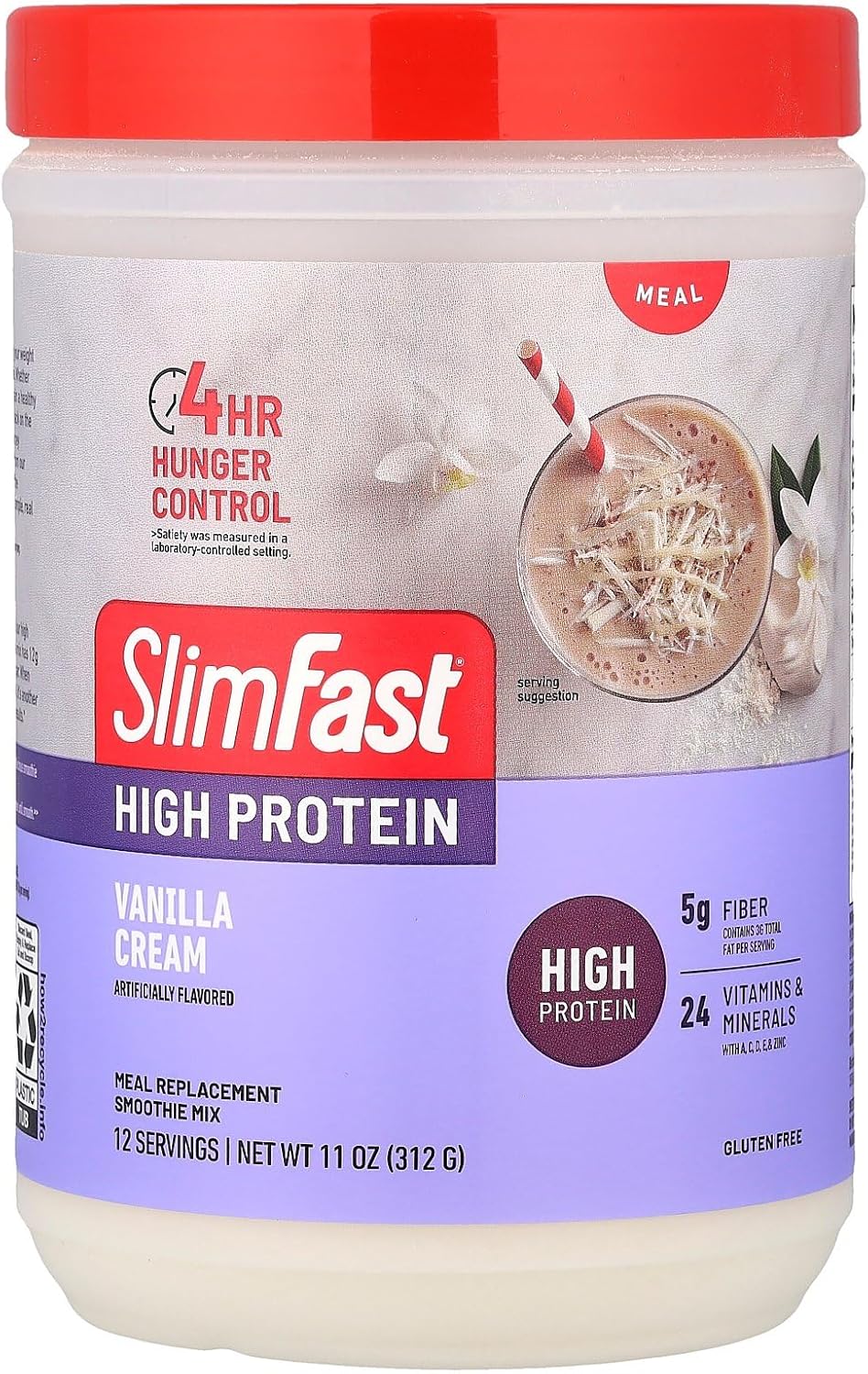 SlimFast Advanced Nutrition High Protein Meal Replacement Smoothie Mix, Vanilla Cream, Weight Loss Powder, 20g of Protein, 12 Servings (Packaging May Vary)