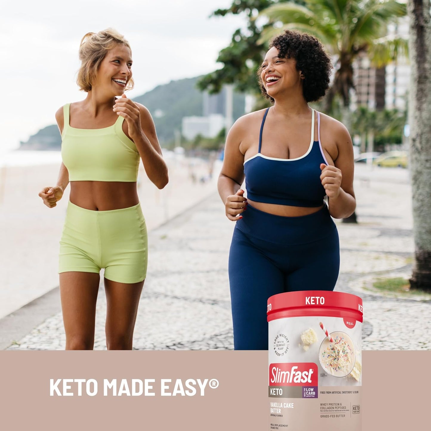 SlimFast Keto Meal Replacement Powder, Vanilla Cake Batter, Low Carb with Whey & Collagen Protein, 10 Servings (Pack of 2) (Packaging May Vary)