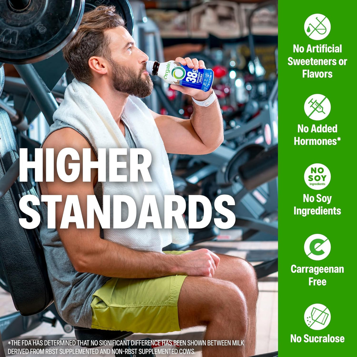 Orgain 38g High Protein Grass-Fed Shake, 6g BCAAs, Chocolate, 14 oz, 12pk